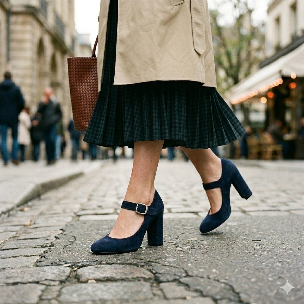 Chloé Navy Blue Suede Mary Jane Block Heel - US 6 (36.5)